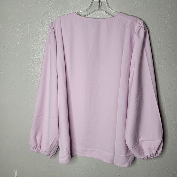 J Crew Pink Puff Sleeve Keyhole Neckline Crepe Top Blouse BL712 Women Sz Lg tall - Picture 7 of 9